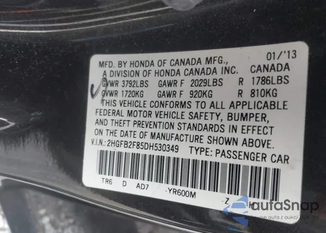 2013 Honda Civic Ex from USA, damaged, VIN 2HGFB2F85DH530349
